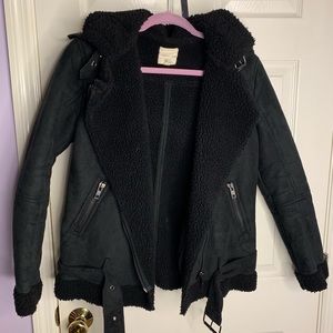 Black Suede and Wool Coat